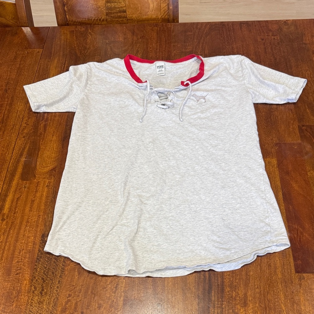 PINK by Victoria's Secret Grey Lace-Up Ringer Sleep Tee